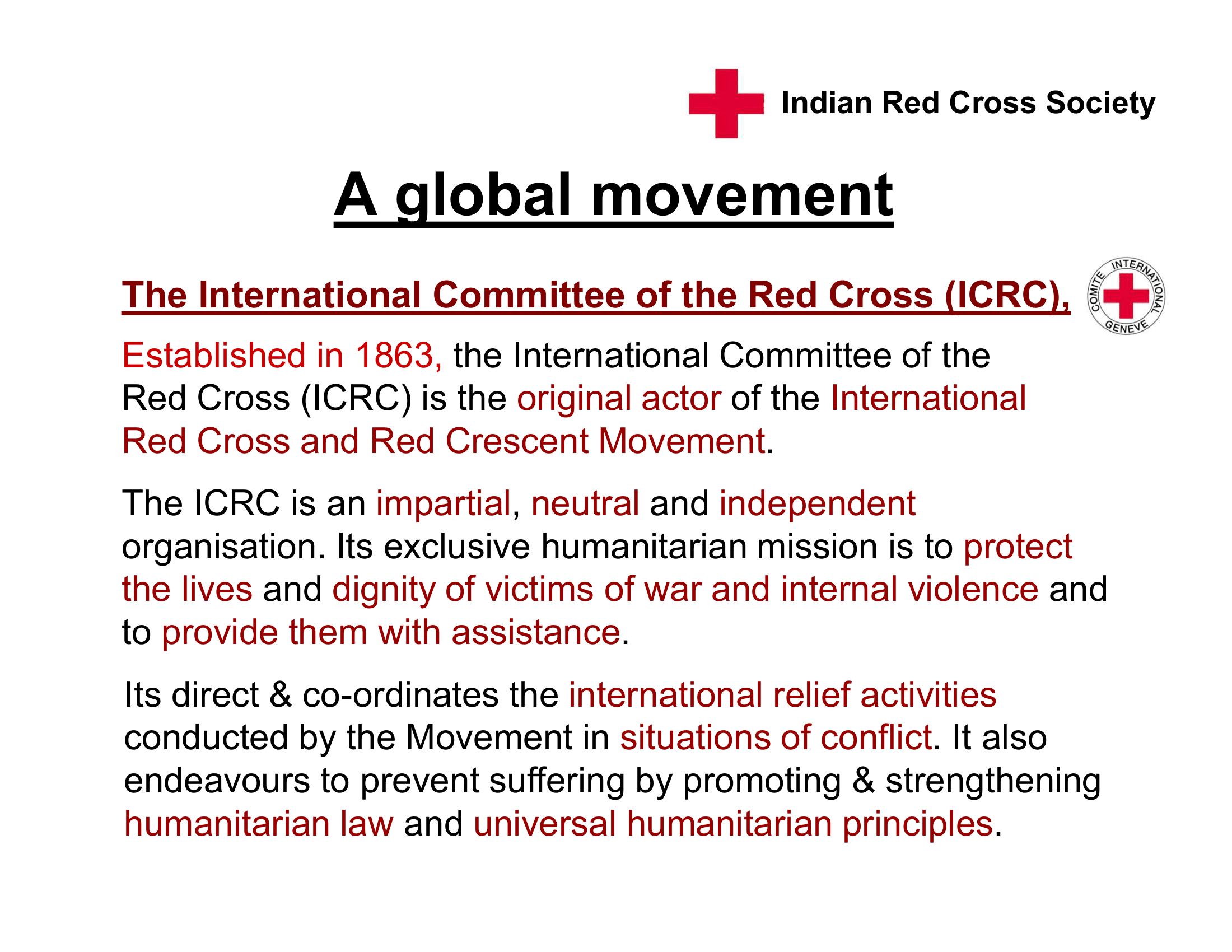 Indian Red Cross THROUGH TO PEACE